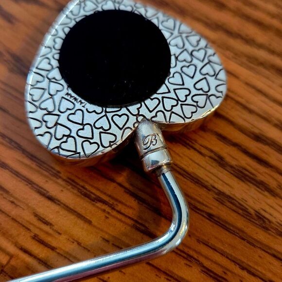 BRIGHTON "Contempo Heart" Silver And Crystal Handbag Table Hook EVERYDAY CHIC! - Picture 6 of 9